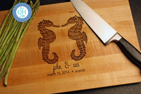 Seahorses Personalized Cutting Board Wedding Beach Gift